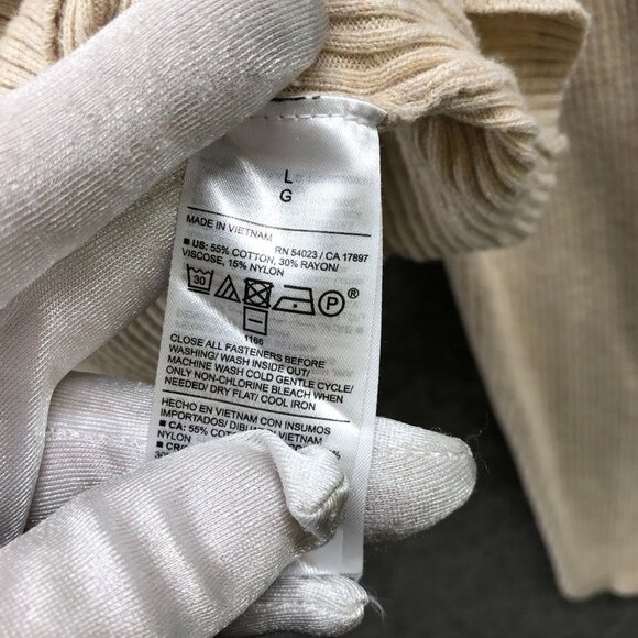 Old Navy Ribbed Cardigan Womens L Beige Cropped V-Neck Button Front Stretch - Picture 6 of 8